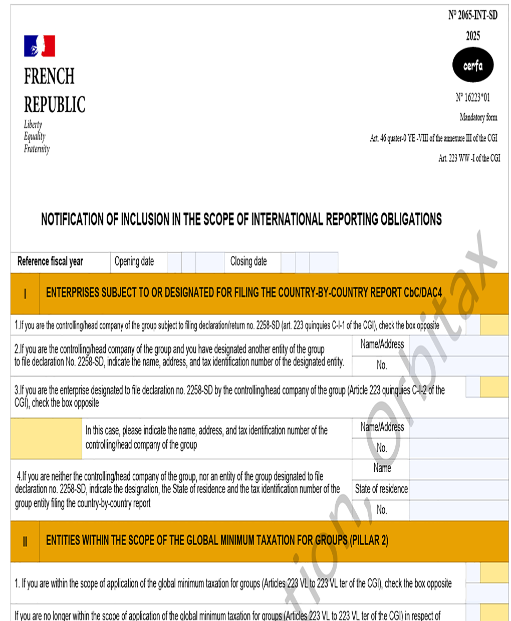 France Pillar 2 2065-INT-SD - Notification Form (English)