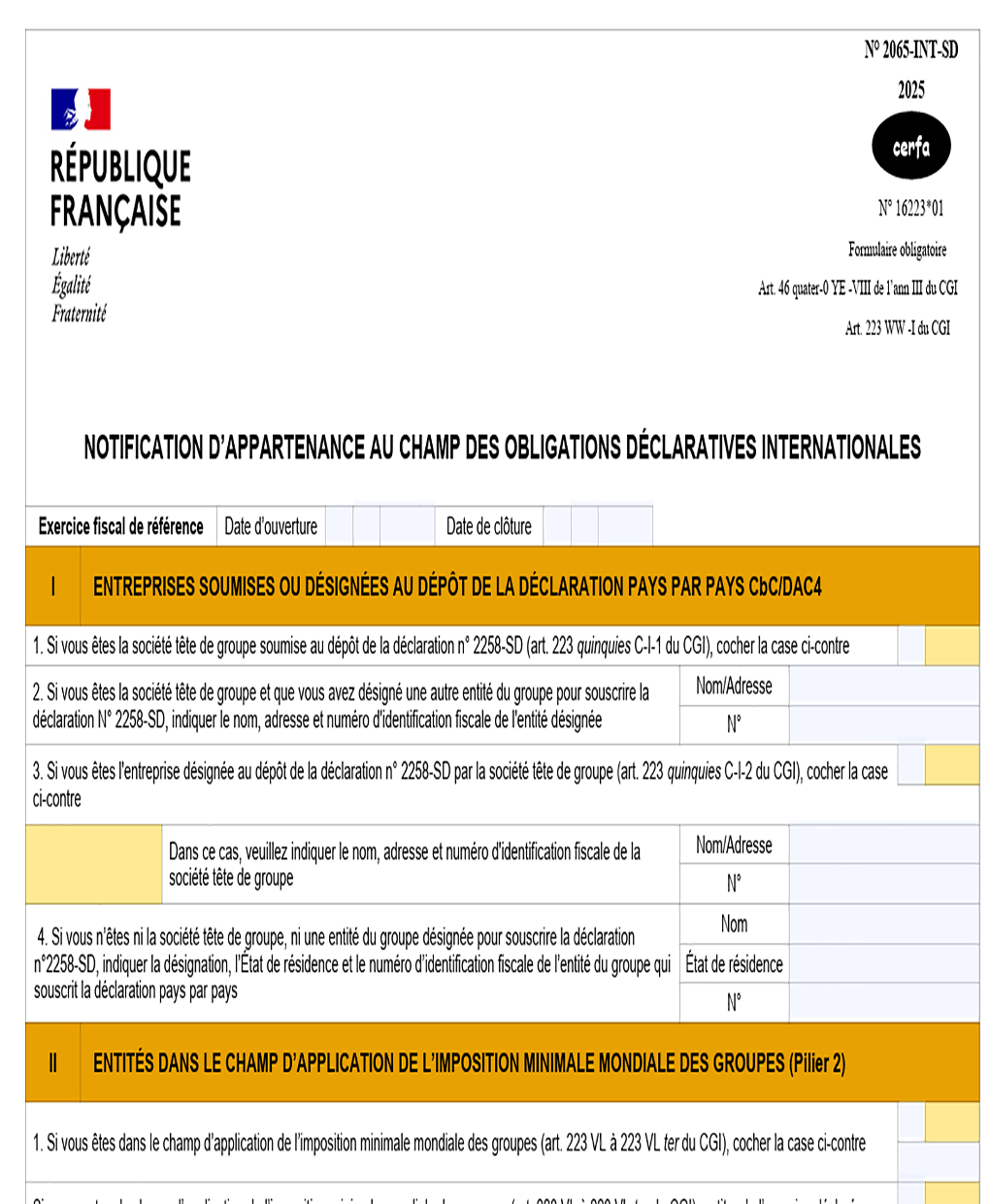 France France Pillar 2 2065-INT-SD - Notification Form form preview